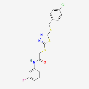 molecular formula C17H13ClFN3OS3 B15086187 2-({5-[(4-chlorobenzyl)sulfanyl]-1,3,4-thiadiazol-2-yl}sulfanyl)-N-(3-fluorophenyl)acetamide 