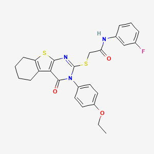 molecular formula C26H24FN3O3S2 B15086353 2-{[3-(4-ethoxyphenyl)-4-oxo-3,4,5,6,7,8-hexahydro[1]benzothieno[2,3-d]pyrimidin-2-yl]sulfanyl}-N-(3-fluorophenyl)acetamide 