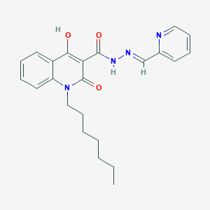 molecular formula C23H26N4O3 B15086358 1-heptyl-2-hydroxy-4-oxo-N'-[(E)-pyridin-2-ylmethylidene]-1,4-dihydroquinoline-3-carbohydrazide 