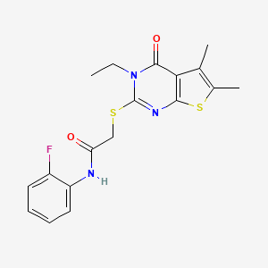 2-((3-Ethyl-5,6-dimethyl-4-oxo-3,4-dihydrothieno[2,3-d]pyrimidin-2-yl)thio)-N-(2-fluorophenyl)acetamide