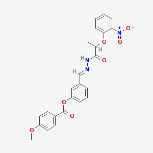 molecular formula C24H21N3O7 B15086443 3-(2-(2-(2-Nitrophenoxy)propanoyl)carbohydrazonoyl)phenyl 4-methoxybenzoate CAS No. 769142-79-2