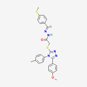 molecular formula C26H25N5O2S2 B15086464 2-{[5-(4-methoxyphenyl)-4-(4-methylphenyl)-4H-1,2,4-triazol-3-yl]sulfanyl}-N'-{(E)-[4-(methylsulfanyl)phenyl]methylidene}acetohydrazide 