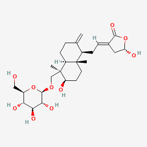 molecular formula C26H40O10 B15086559 (3E,5S)-3-[2-[(1R,4aS,5R,6R,8aS)-6-hydroxy-5,8a-dimethyl-2-methylidene-5-[[(2R,3R,4S,5S,6R)-3,4,5-trihydroxy-6-(hydroxymethyl)oxan-2-yl]oxymethyl]-3,4,4a,6,7,8-hexahydro-1H-naphthalen-1-yl]ethylidene]-5-hydroxyoxolan-2-one 