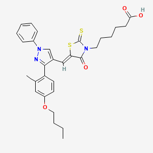 molecular formula C30H33N3O4S2 B15086624 6-[(5Z)-5-{[3-(4-butoxy-2-methylphenyl)-1-phenyl-1H-pyrazol-4-yl]methylidene}-4-oxo-2-thioxo-1,3-thiazolidin-3-yl]hexanoic acid 