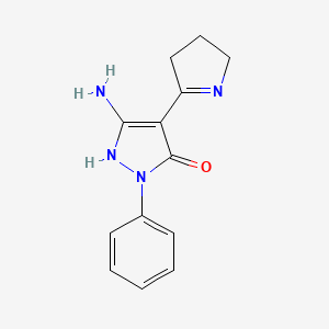 molecular formula C13H14N4O B15086764 5-Amino-2-phenyl-4-(2-pyrrolidinylidene)-2,4-dihydro-3H-pyrazol-3-one 