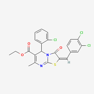 molecular formula C23H17Cl3N2O3S B15086782 ethyl (2E)-5-(2-chlorophenyl)-2-(3,4-dichlorobenzylidene)-7-methyl-3-oxo-2,3-dihydro-5H-[1,3]thiazolo[3,2-a]pyrimidine-6-carboxylate CAS No. 324565-99-3