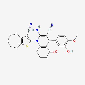 molecular formula C27H26N4O3S B15086837 2-Amino-1-(3-cyano-5,6,7,8-tetrahydro-4H-cyclohepta[b]thiophen-2-yl)-4-(3-hydroxy-4-methoxyphenyl)-5-oxo-1,4,5,6,7,8-hexahydroquinoline-3-carbonitrile CAS No. 476483-94-0