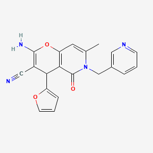 molecular formula C20H16N4O3 B15087141 2-amino-4-(furan-2-yl)-7-methyl-5-oxo-6-(pyridin-3-ylmethyl)-4H-pyrano[3,2-c]pyridine-3-carbonitrile 