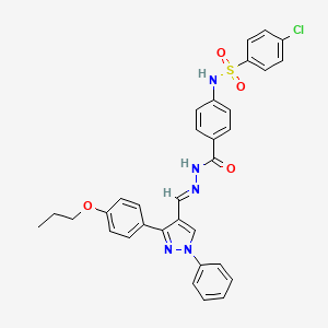 molecular formula C32H28ClN5O4S B15087197 4-Chloro-N-(4-(2-((1-phenyl-3-(4-propoxyphenyl)-1H-pyrazol-4-yl)methylene)hydrazinecarbonyl)phenyl)benzenesulfonamide CAS No. 477733-00-9