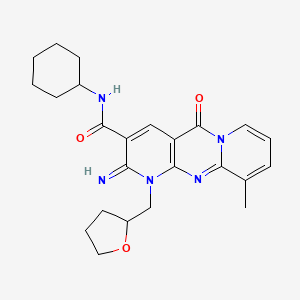 molecular formula C24H29N5O3 B15087212 N-cyclohexyl-6-imino-11-methyl-2-oxo-7-(oxolan-2-ylmethyl)-1,7,9-triazatricyclo[8.4.0.03,8]tetradeca-3(8),4,9,11,13-pentaene-5-carboxamide 