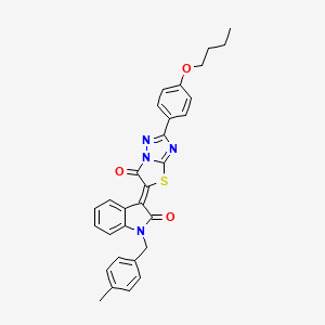 molecular formula C30H26N4O3S B15087481 (3Z)-3-(2-(4-Butoxyphenyl)-6-oxo[1,3]thiazolo[3,2-B][1,2,4]triazol-5(6H)-ylidene)-1-(4-methylbenzyl)-1,3-dihydro-2H-indol-2-one 