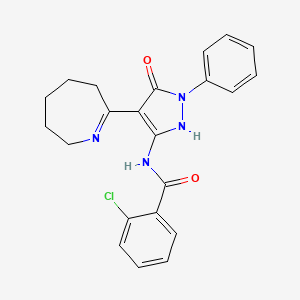 N-[(3Z,4Z)-4-(azepan-2-ylidene)-5-oxo-1-phenylpyrazolidin-3-ylidene]-2-chlorobenzamide