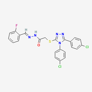 molecular formula C23H16Cl2FN5OS B15087543 2-{[4,5-bis(4-chlorophenyl)-4H-1,2,4-triazol-3-yl]sulfanyl}-N'-[(E)-(2-fluorophenyl)methylidene]acetohydrazide 