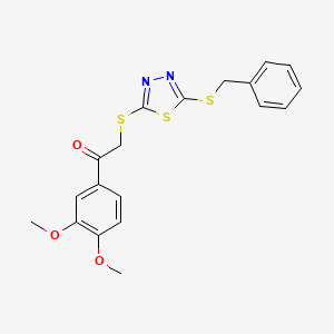 molecular formula C19H18N2O3S3 B15087600 2-((5-(Benzylthio)-1,3,4-thiadiazol-2-yl)thio)-1-(3,4-dimethoxyphenyl)ethanone CAS No. 477330-57-7