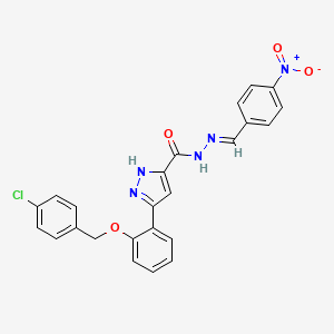 molecular formula C24H18ClN5O4 B15087855 3-{2-[(4-chlorobenzyl)oxy]phenyl}-N'-[(E)-(4-nitrophenyl)methylidene]-1H-pyrazole-5-carbohydrazide 