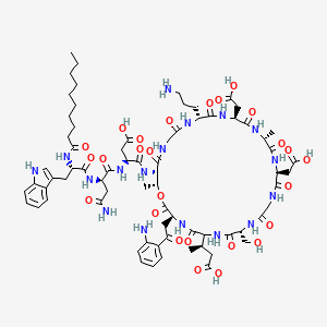 molecular formula C72H101N17O26 B15088017 decanoyl-Trp-D-Asn-Asp-Thr(1)-Gly-D-Orn-Asp-D-Ala-Asp-Gly-D-Ser-Glu(3R-Me)-Asp(Ph(2-NH2))-(1) 