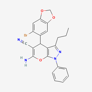 molecular formula C23H19BrN4O3 B15088145 6-Amino-4-(6-bromo-1,3-benzodioxol-5-yl)-1-phenyl-3-propyl-1,4-dihydropyrano[2,3-c]pyrazole-5-carbonitrile 