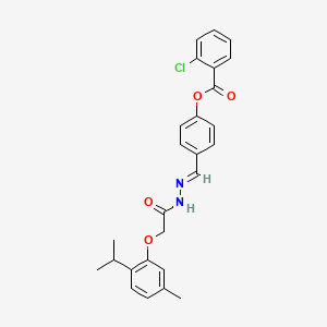 molecular formula C26H25ClN2O4 B15088148 4-[(E)-(2-{[5-methyl-2-(propan-2-yl)phenoxy]acetyl}hydrazinylidene)methyl]phenyl 2-chlorobenzoate 