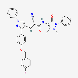 molecular formula C37H29FN6O3 B15088221 (2E)-2-cyano-N-(1,5-dimethyl-3-oxo-2-phenyl-2,3-dihydro-1H-pyrazol-4-yl)-3-(3-{4-[(4-fluorobenzyl)oxy]phenyl}-1-phenyl-1H-pyrazol-4-yl)-2-propenamide 