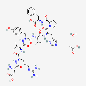 acetic acid;(3S)-3-amino-4-[[(2S)-1-[[(2S)-1-[[(2S)-1-[[(2S)-1-[[(2S)-1-[(2S)-2-[[(1S)-1-carboxy-2-phenylethyl]carbamoyl]pyrrolidin-1-yl]-3-(1H-imidazol-5-yl)-1-oxopropan-2-yl]amino]-3-methyl-1-oxobutan-2-yl]amino]-3-(4-hydroxyphenyl)-1-oxopropan-2-yl]amino]-3-methyl-1-oxobutan-2-yl]amino]-5-(diaminomethylideneamino)-1-oxopentan-2-yl]amino]-4-oxobutanoic acid;hydrate