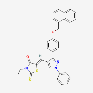 molecular formula C32H25N3O2S2 B15088316 (5Z)-3-Ethyl-5-({3-[4-(1-naphthylmethoxy)phenyl]-1-phenyl-1H-pyrazol-4-YL}methylene)-2-thioxo-1,3-thiazolidin-4-one 