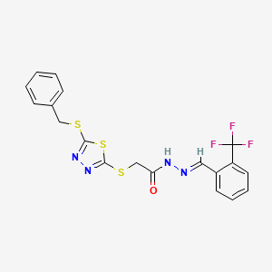 molecular formula C19H15F3N4OS3 B15088515 2-{[5-(benzylsulfanyl)-1,3,4-thiadiazol-2-yl]sulfanyl}-N'-{(E)-[2-(trifluoromethyl)phenyl]methylidene}acetohydrazide 