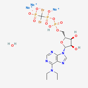 trisodium;[dibromo(phosphonato)methyl]-[[(2R,3S,4R,5R)-5-[6-(diethylamino)purin-9-yl]-3,4-dihydroxyoxolan-2-yl]methoxy-hydroxyphosphoryl]oxyphosphinate;hydrate