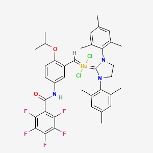 molecular formula C38H38Cl2F5N3O2Ru B15089061 Dichloro[1,3-bis(2,4,6-trimethylphenyl)-2-imidazolidinylidene][(2-isopropoxy)(5-pentafluorobenzoylamino)benzylidene]ruthenium(II) 