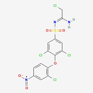 molecular formula C14H9Cl4N3O5S B15089998 N1-(2-Chloroethanimidoyl)-3,5-dichloro-4-(2-chloro-4-nitrophenoxy)benzene-1-sulfonamide 