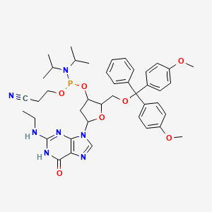 molecular formula C42H52N7O7P B15090461 3-[[2-[[bis(4-methoxyphenyl)-phenylmethoxy]methyl]-5-[2-(ethylamino)-6-oxo-1H-purin-9-yl]oxolan-3-yl]oxy-[di(propan-2-yl)amino]phosphanyl]oxypropanenitrile 