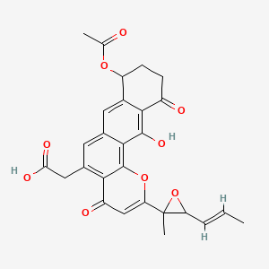 molecular formula C27H24O9 B15091545 2-[8-acetyloxy-12-hydroxy-2-[2-methyl-3-[(E)-prop-1-enyl]oxiran-2-yl]-4,11-dioxo-9,10-dihydro-8H-naphtho[2,3-h]chromen-5-yl]acetic acid 