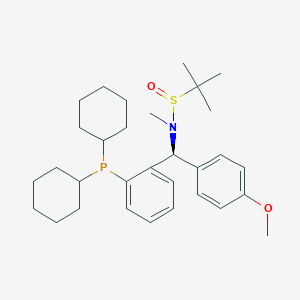 molecular formula C31H46NO2PS B15092125 (R)-N-((S)-(2-(Dicyclohexylphosphanyl)phenyl)(4-methoxyphenyl)methyl)-N,2-dimethylpropane-2-sulfinamide 