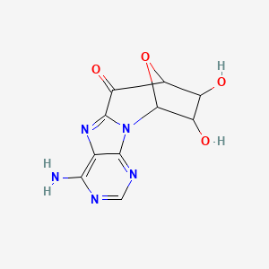 molecular formula C10H9N5O4 B15092161 7-Amino-13,14-dihydroxy-15-oxa-2,4,6,9-tetrazatetracyclo[10.2.1.02,10.03,8]pentadeca-3,5,7,9-tetraen-11-one 