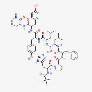 molecular formula C58H81N11O12 B15092945 N-[1-[[1-[[1-[[1-[[1-[(1-amino-3-hydroxy-1-oxopropan-2-yl)amino]-3-(4-hydroxyphenyl)-1-oxopropan-2-yl]amino]-3-(4-hydroxyphenyl)-1-oxopropan-2-yl]amino]-4-methyl-1-oxopentan-2-yl]amino]-1-hydroxy-4-methylpentan-2-yl]amino]-1-oxo-3-phenylpropan-2-yl]-1-[2-(2,2-dimethylpropanoylamino)-3-(1H-imidazol-5-yl)propanoyl]pyrrolidine-2-carboxamide 