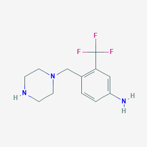 molecular formula C12H16F3N3 B15093439 4-(Piperazin-1-ylmethyl)-3-(trifluoromethyl)aniline 