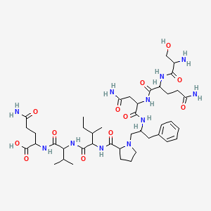 molecular formula C42H67N11O12 B15093968 5-Amino-2-[[2-[[2-[[1-[2-[[4-amino-2-[[5-amino-2-[(2-amino-3-hydroxypropanoyl)amino]-5-oxopentanoyl]amino]-4-oxobutanoyl]amino]-3-phenylpropyl]pyrrolidine-2-carbonyl]amino]-3-methylpentanoyl]amino]-3-methylbutanoyl]amino]-5-oxopentanoic acid 