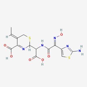 molecular formula C14H15N5O6S2 B15095139 (5Z)-2-[[[(2E)-2-(2-amino-1,3-thiazol-4-yl)-2-hydroxyiminoacetyl]amino]-carboxymethyl]-5-ethylidene-2H-1,3-thiazine-4-carboxylic acid 