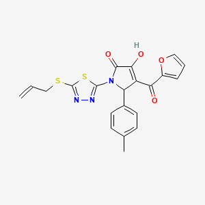 molecular formula C21H17N3O4S2 B15096152 (4E)-4-[furan-2-yl(hydroxy)methylidene]-5-(4-methylphenyl)-1-[5-(prop-2-en-1-ylsulfanyl)-1,3,4-thiadiazol-2-yl]pyrrolidine-2,3-dione 