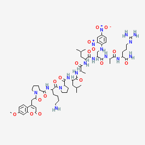 N-[6-amino-1-[2-[[1-[[1-[[1-[[1-[[1-[[1-amino-5-(diaminomethylideneamino)-1-oxopentan-2-yl]amino]-1-oxopropan-2-yl]amino]-3-(2,4-dinitroanilino)-1-oxopropan-2-yl]amino]-4-methyl-1-oxopentan-2-yl]amino]-1-oxopropan-2-yl]amino]-4-methyl-1-oxopentan-2-yl]carbamoyl]pyrrolidin-1-yl]-1-oxohexan-2-yl]-1-[2-(7-methoxy-2-oxochromen-4-yl)acetyl]pyrrolidine-2-carboxamide