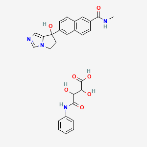 molecular formula C28H28N4O7 B15096427 4-anilino-2,3-dihydroxy-4-oxobutanoic acid;6-(7-hydroxy-5,6-dihydropyrrolo[1,2-c]imidazol-7-yl)-N-methylnaphthalene-2-carboxamide 