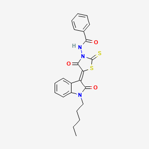 molecular formula C23H21N3O3S2 B15096940 N-[(5Z)-4-oxo-5-(2-oxo-1-pentyl-1,2-dihydro-3H-indol-3-ylidene)-2-thioxo-1,3-thiazolidin-3-yl]benzamide 