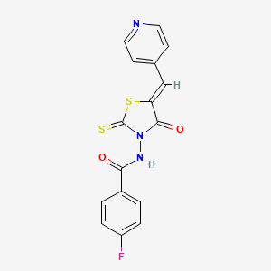 4-fluoro-N-[(5Z)-4-oxo-5-(pyridin-4-ylmethylidene)-2-thioxo-1,3-thiazolidin-3-yl]benzamide