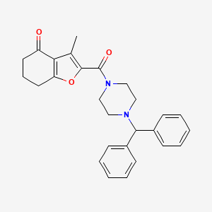 molecular formula C27H28N2O3 B15097320 2-{[4-(diphenylmethyl)piperazin-1-yl]carbonyl}-3-methyl-6,7-dihydro-1-benzofuran-4(5H)-one 