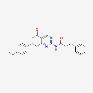 molecular formula C26H27N3O2 B15097446 N-{5-oxo-7-[4-(propan-2-yl)phenyl]-5,6,7,8-tetrahydroquinazolin-2-yl}-3-phenylpropanamide 