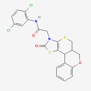 N-(2,5-dichlorophenyl)-2-(10-oxo(7H,11bH,6aH-1,3-thiazolino[5',4'-6,5]thiino[3,4-c]chroman-9-yl))acetamide