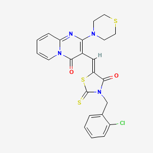 molecular formula C23H19ClN4O2S3 B15097878 3-{(Z)-[3-(2-chlorobenzyl)-4-oxo-2-thioxo-1,3-thiazolidin-5-ylidene]methyl}-2-(thiomorpholin-4-yl)-4H-pyrido[1,2-a]pyrimidin-4-one 