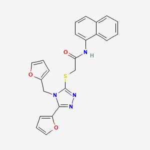 molecular formula C23H18N4O3S B15097887 2-{[5-(furan-2-yl)-4-(furan-2-ylmethyl)-4H-1,2,4-triazol-3-yl]sulfanyl}-N-(naphthalen-1-yl)acetamide 