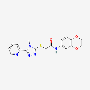 molecular formula C18H17N5O3S B15098077 N-(2,3-dihydro-1,4-benzodioxin-6-yl)-2-{[4-methyl-5-(pyridin-2-yl)-4H-1,2,4-triazol-3-yl]sulfanyl}acetamide 