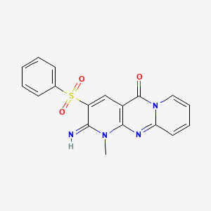 molecular formula C18H14N4O3S B15098119 5-(benzenesulfonyl)-6-imino-7-methyl-1,7,9-triazatricyclo[8.4.0.03,8]tetradeca-3(8),4,9,11,13-pentaen-2-one 