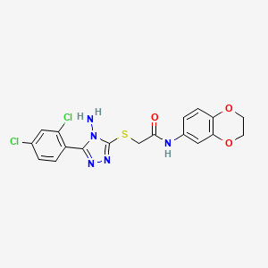 molecular formula C18H15Cl2N5O3S B15098125 2-{[4-amino-5-(2,4-dichlorophenyl)-4H-1,2,4-triazol-3-yl]sulfanyl}-N-(2,3-dihydro-1,4-benzodioxin-6-yl)acetamide 